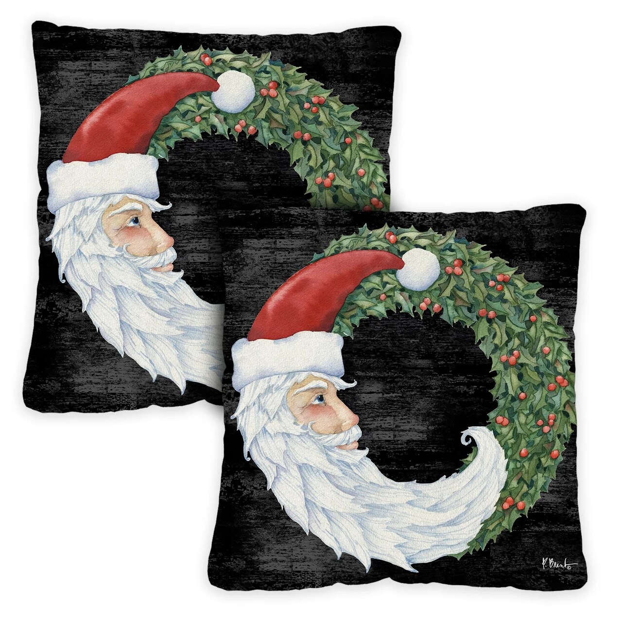 Toland Home Garden Set of 2 Christmas Santa Wreath Outdoor Patio Throw Pillow Covers 18"